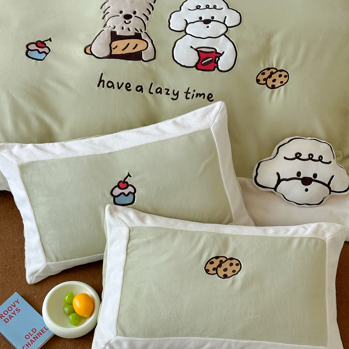 91家纺网 家纺一手货源 找家纺 爱丽丝 2025新款230克全消光牛奶绒贴布系列四件套-好朋友 奶油绿