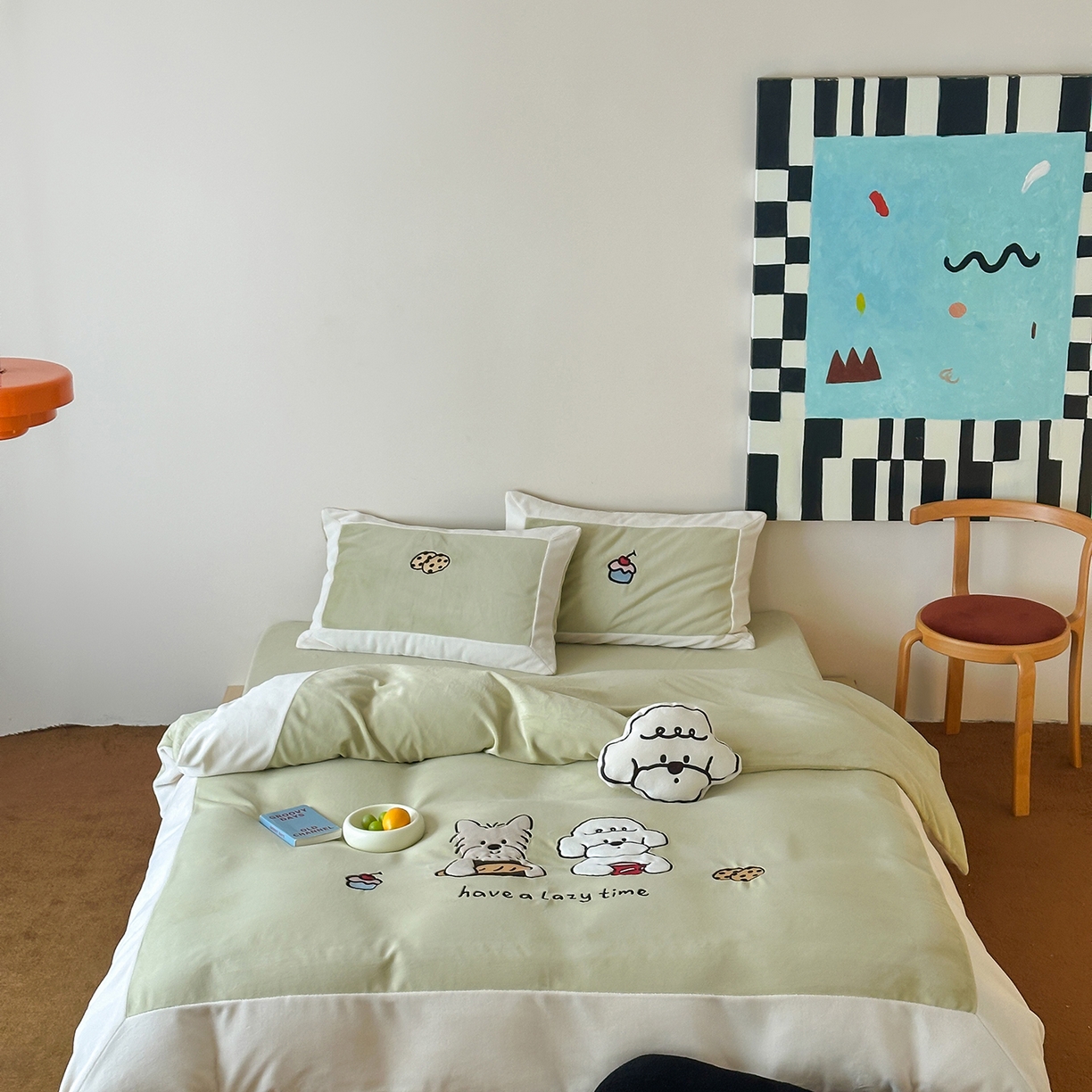 91家纺网 家纺一手货源 找家纺 爱丽丝 2025新款230克全消光牛奶绒贴布系列四件套-好朋友 奶油绿