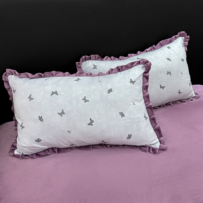 91家纺网 家纺一手货源 找家纺 仟网汇 2025新款保暖舒适棉加绒四件套 蝶影 - 灰