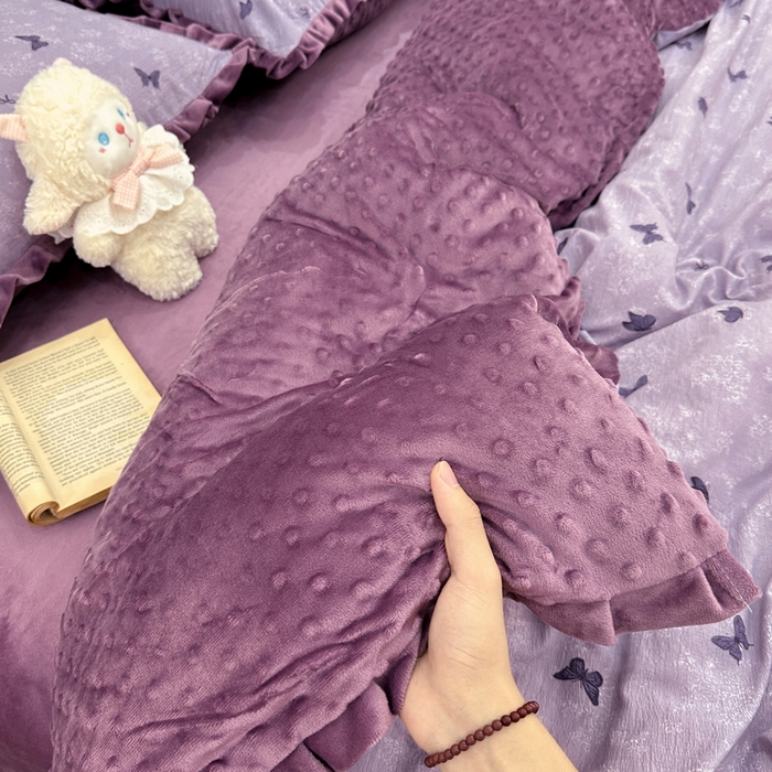 91家纺网 家纺一手货源 找家纺 仟网汇 2025新款保暖舒适棉加绒四件套 蝶影- 紫