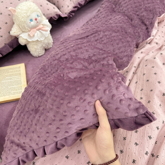 91家纺网 家纺一手货源 找家纺 仟网汇 2025新款保暖舒适棉加绒四件套 蝴蝶结点点- 紫