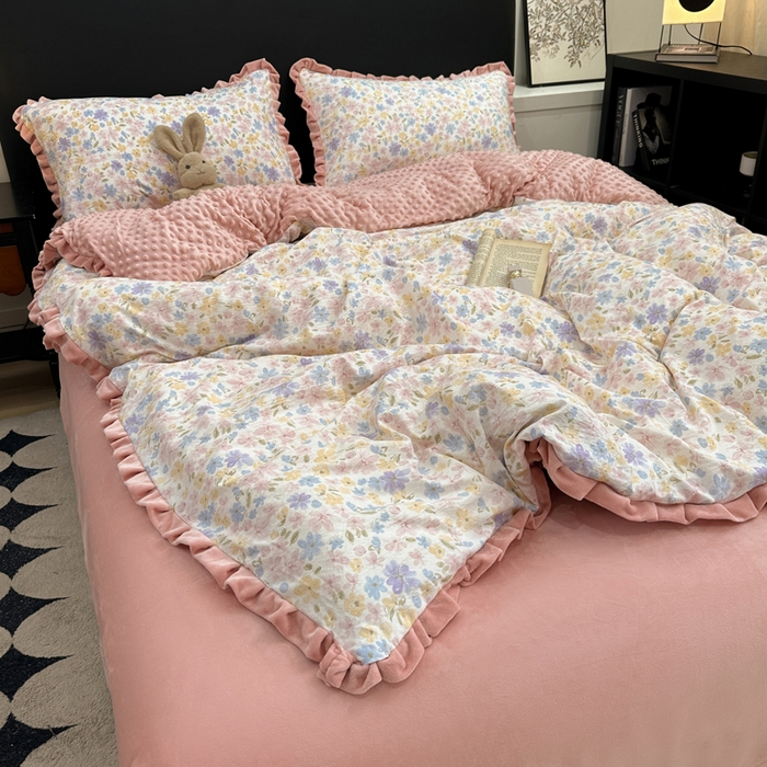 91家纺网 家纺一手货源 找家纺 仟网汇 2025新款保暖舒适棉加绒四件套 花漾