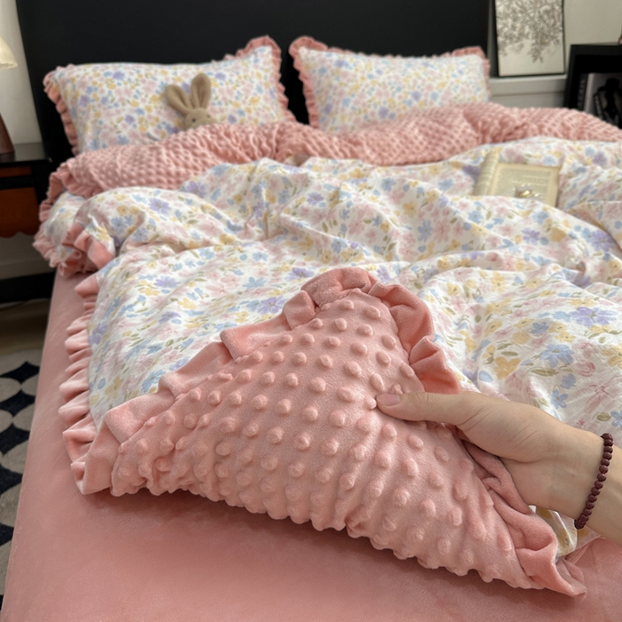 91家纺网 家纺一手货源 找家纺 仟网汇 2025新款保暖舒适棉加绒四件套 花漾