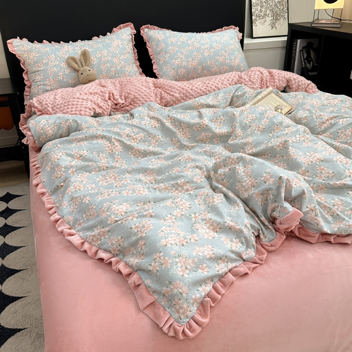 91家纺网 家纺一手货源 找家纺 仟网汇 2025新款保暖舒适棉加绒四件套 兰亭序