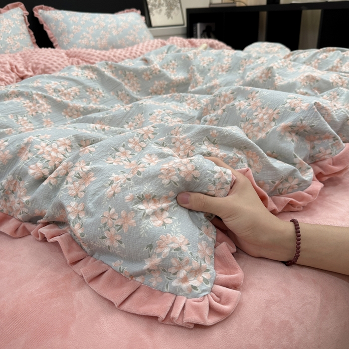 91家纺网 家纺一手货源 找家纺 仟网汇 2025新款保暖舒适棉加绒四件套 兰亭序