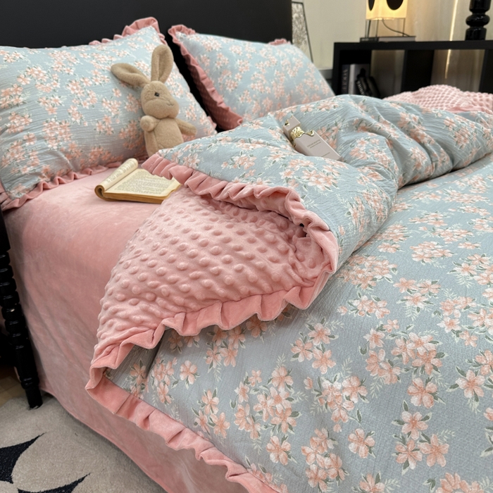 91家纺网 家纺一手货源 找家纺 仟网汇 2025新款保暖舒适棉加绒四件套 兰亭序