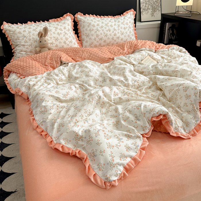 91家纺网 家纺一手货源 找家纺 仟网汇 2025新款保暖舒适棉加绒四件套 闲趣花开