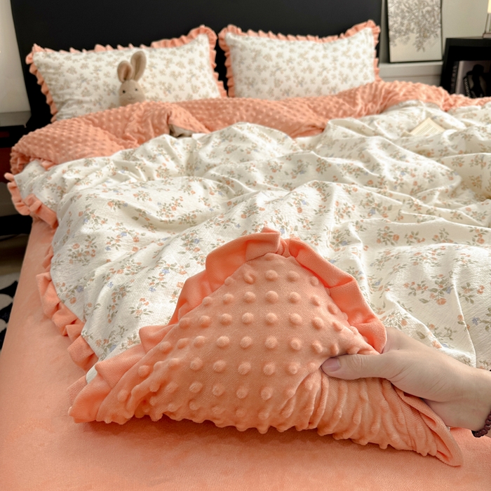 91家纺网 家纺一手货源 找家纺 仟网汇 2025新款保暖舒适棉加绒四件套 闲趣花开