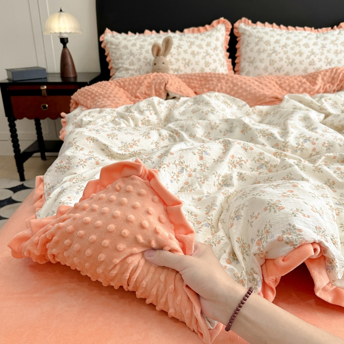 91家纺网 家纺一手货源 找家纺 仟网汇 2025新款保暖舒适棉加绒四件套 闲趣花开