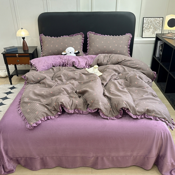 91家纺网 家纺一手货源 找家纺 仟网汇 2025新款保暖舒适棉加绒四件套 樱桃灰