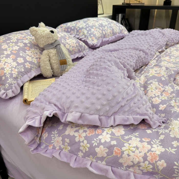 91家纺网 家纺一手货源 找家纺 仟网汇 2025新款保暖舒适棉加绒四件套 紫蔓花开