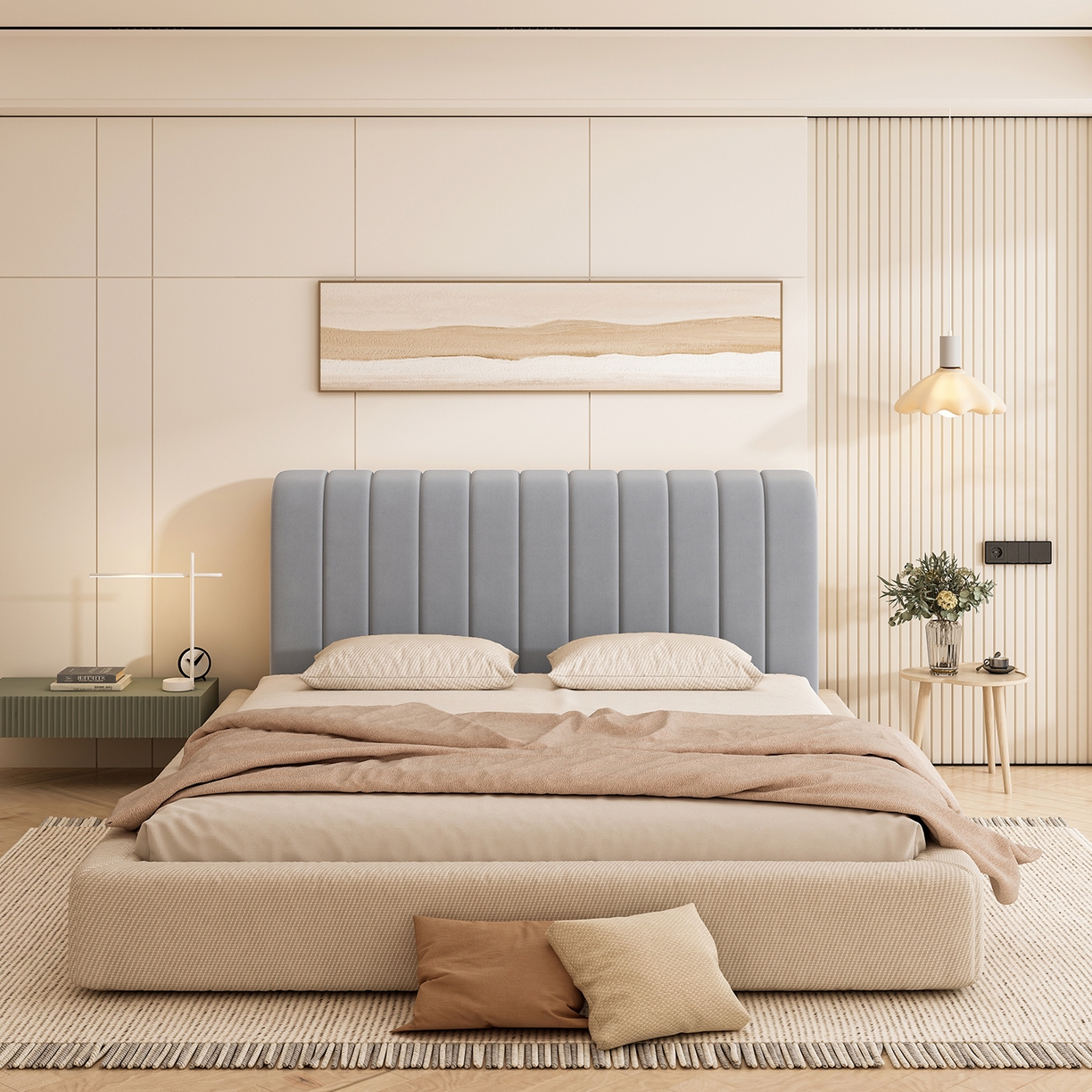 安力森/诚臻酒店用品 2025新款轻奢竖条肌理床头罩靠背 浅灰