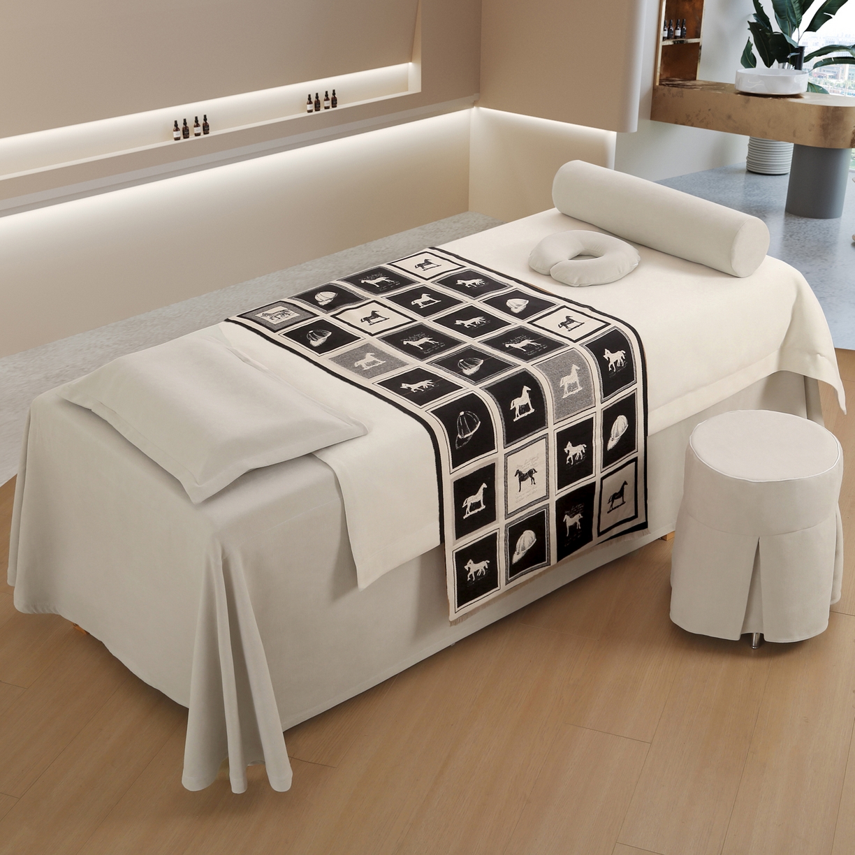 91家纺网 家纺一手货源 找家纺 （总）安力森/诚臻酒店用品 2025新款轻奢美容床罩 美容院专用亲肤理疗床品套件