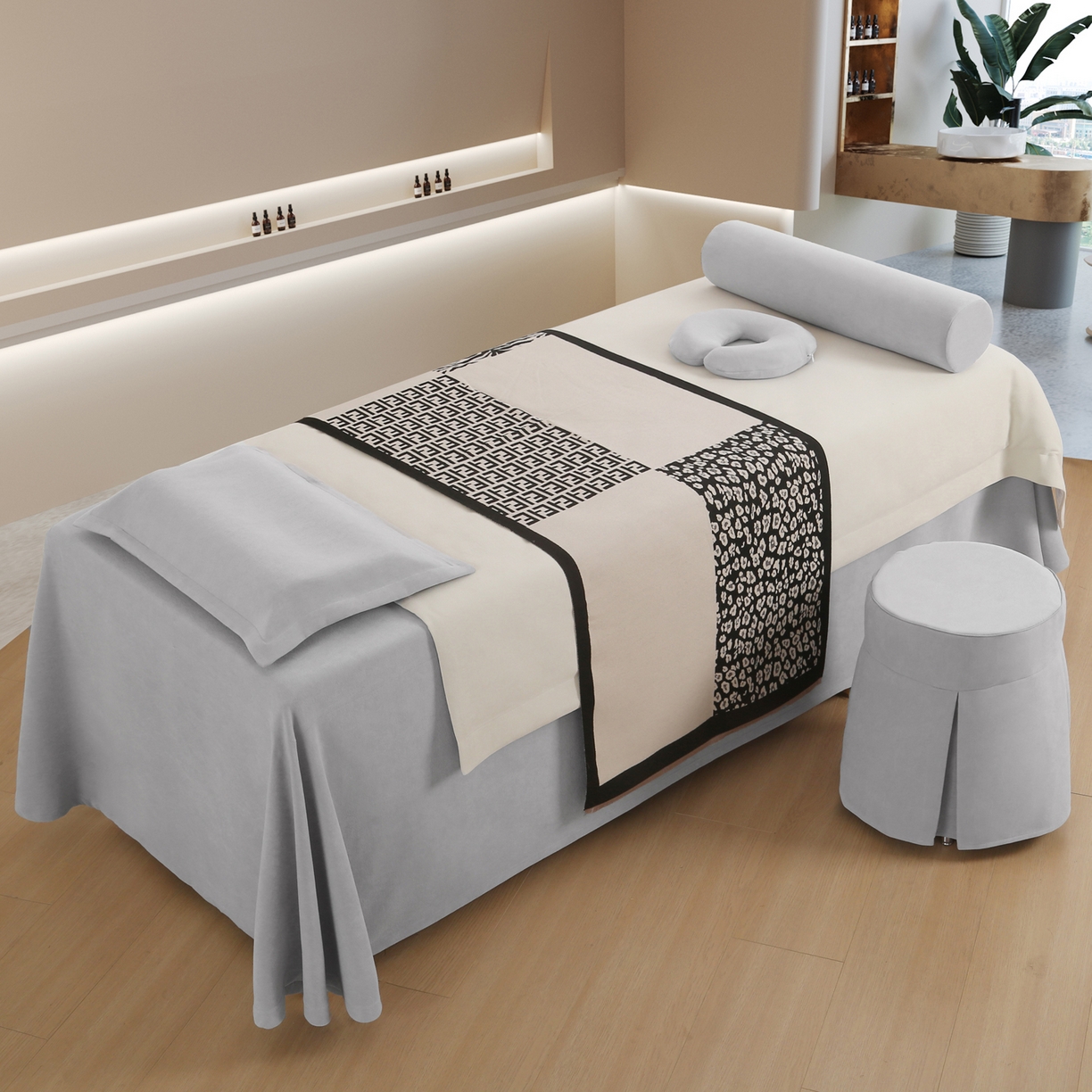 安力森/诚臻酒店用品 2025新款轻奢美容床罩 美容院专用亲肤理疗床品套件 绅士灰