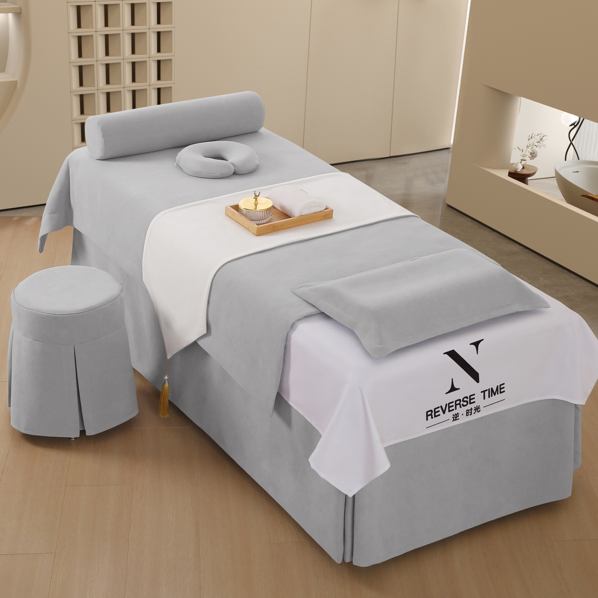 91家纺网 家纺一手货源 找家纺 （总）安力森/诚臻酒店用品 2025新款轻奢绒面美容床罩 养生馆专用理疗床品套件