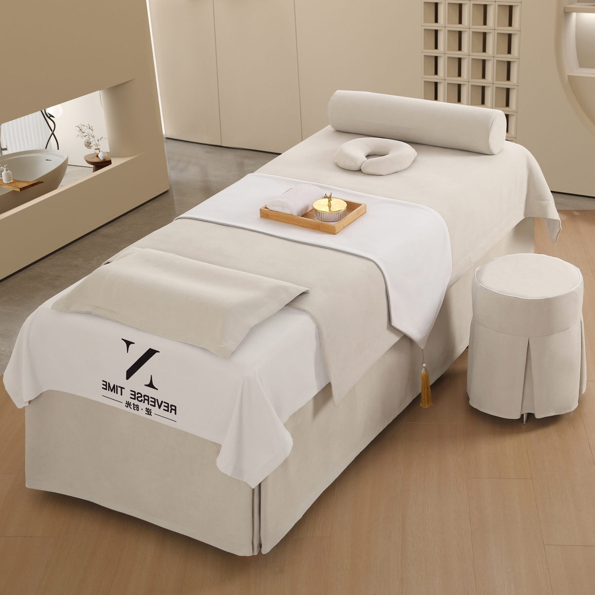 91家纺网 家纺一手货源 找家纺 （总）安力森/诚臻酒店用品 2025新款轻奢绒面美容床罩 养生馆专用理疗床品套件