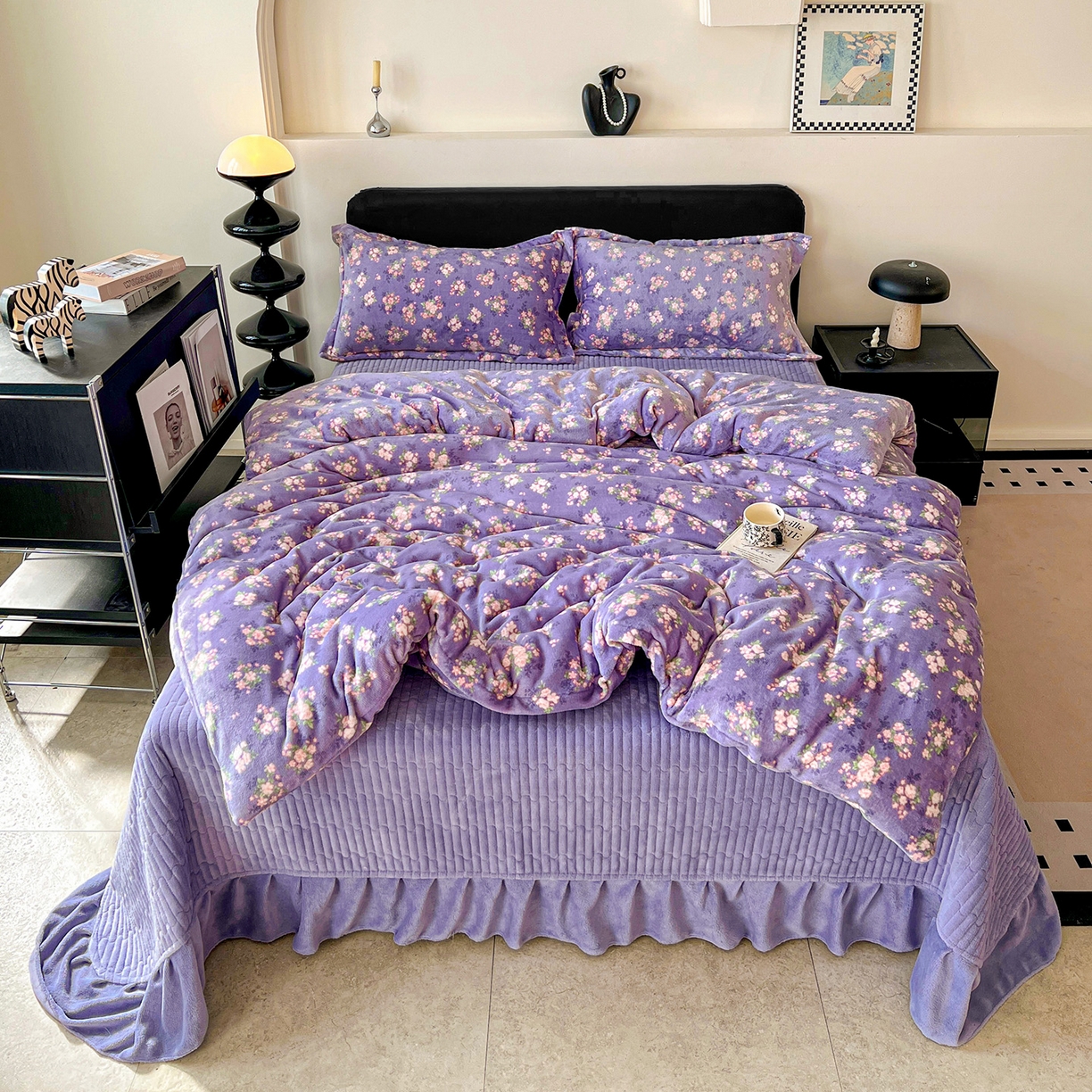 91家纺网 家纺一手货源 找家纺 （总）梦莱斯 2025新款亲肤舒适双面牛奶绒床盖款四件套