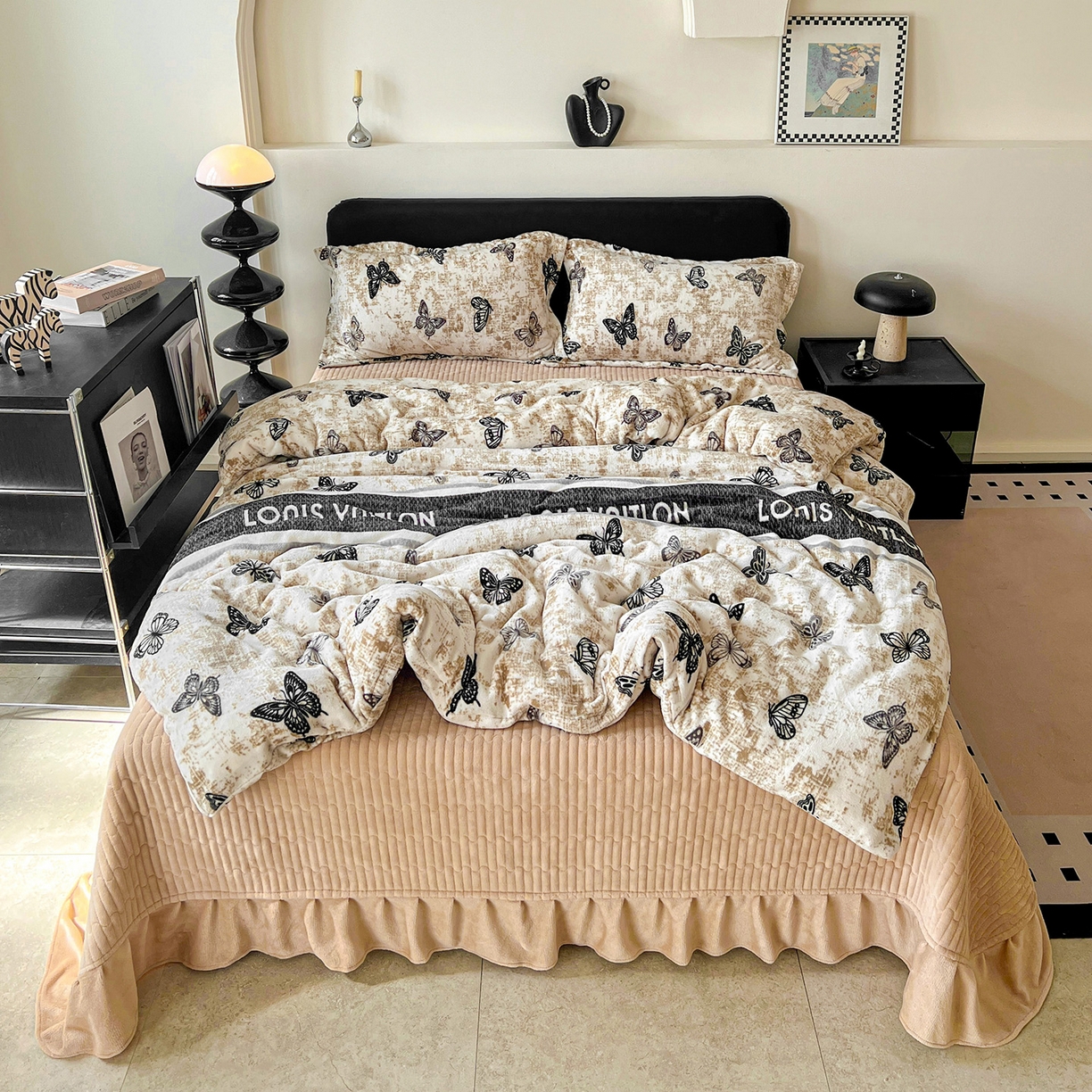 91家纺网 家纺一手货源 找家纺 （总）梦莱斯 2025新款亲肤舒适双面牛奶绒床盖款四件套