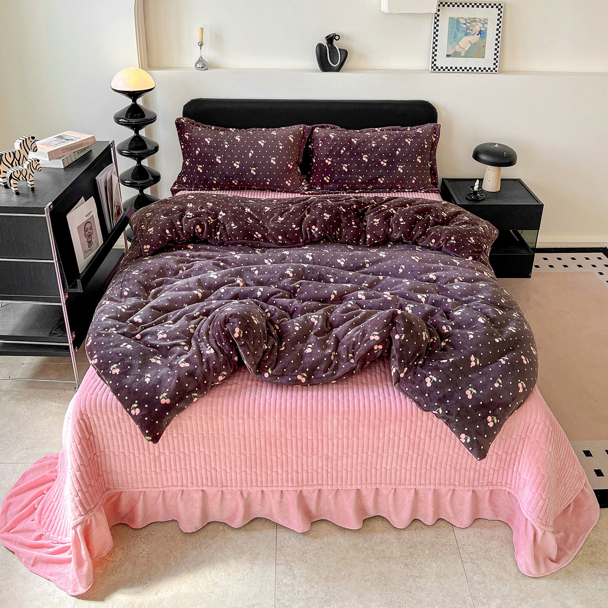 91家纺网 家纺一手货源 找家纺 （总）梦莱斯 2025新款亲肤舒适双面牛奶绒床盖款四件套