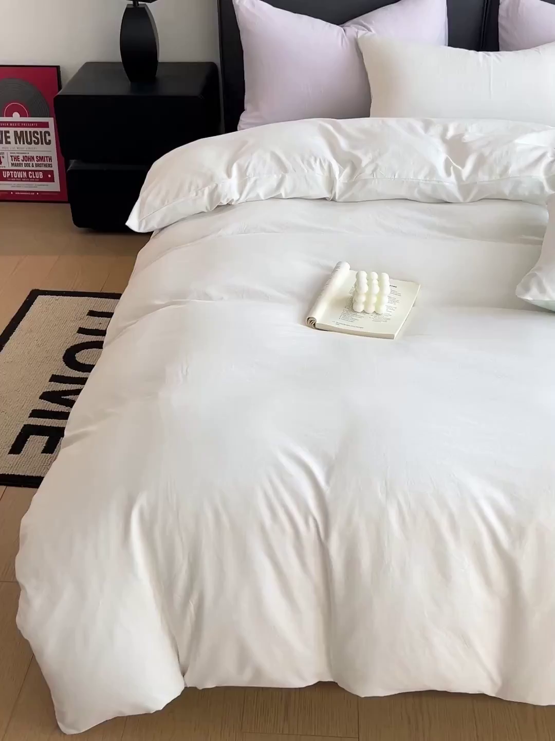 91家纺网 家纺一手货源 找家纺 凯洛奇 2025新款ins北欧风水洗棉柔软褶皱纯色被套四件套 拼色-白绿