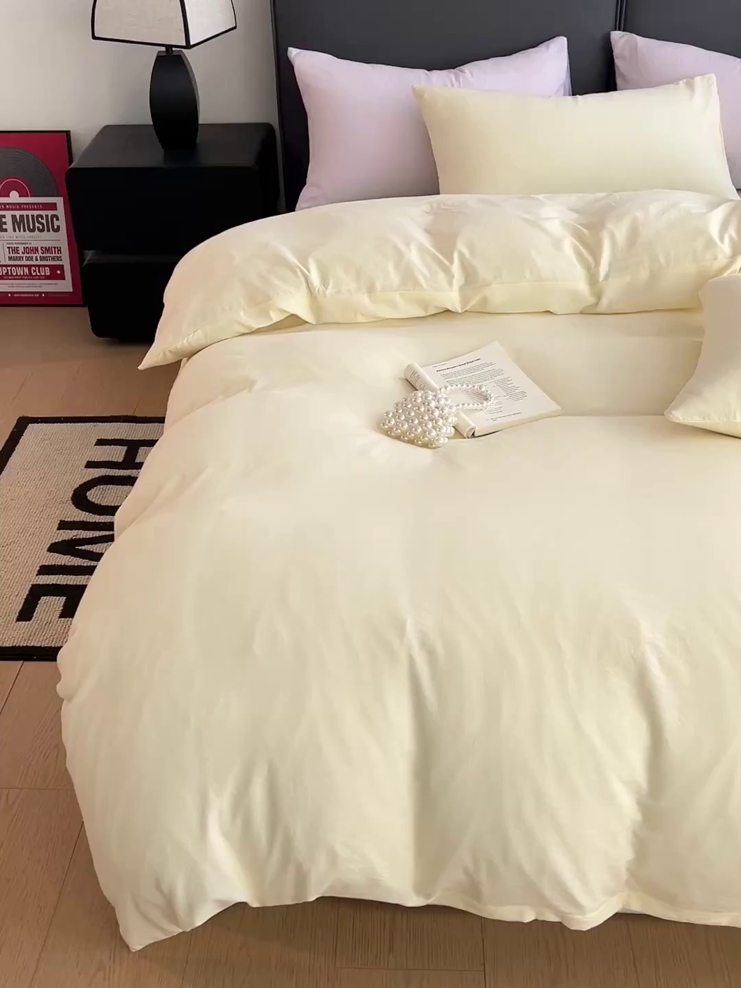 91家纺网 家纺一手货源 找家纺 凯洛奇 2025新款ins北欧风水洗棉柔软褶皱纯色被套四件套 拼色-米黄