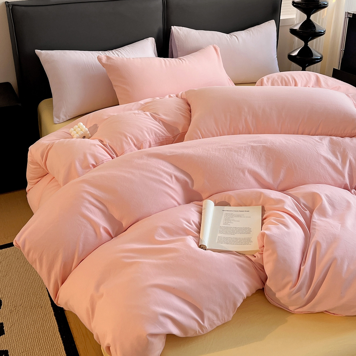 91家纺网 家纺一手货源 找家纺 （总）凯洛奇 2025新款ins北欧风水洗棉柔软褶皱纯色被套四件套