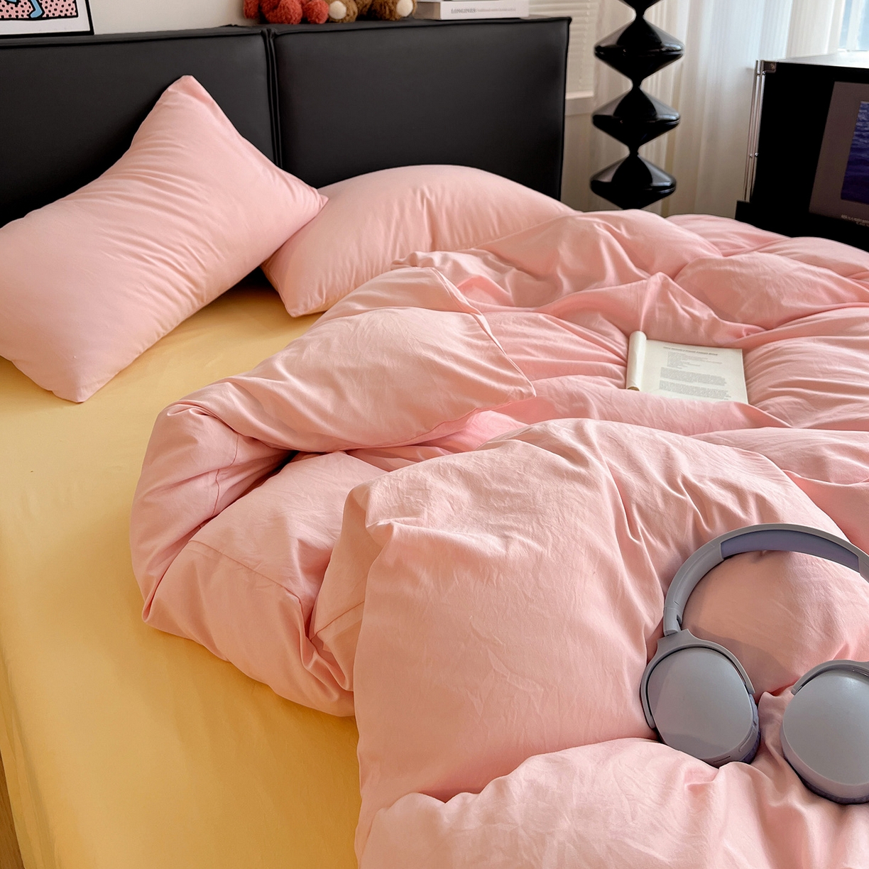 91家纺网 家纺一手货源 找家纺 （总）凯洛奇 2025新款ins北欧风水洗棉柔软褶皱纯色被套四件套