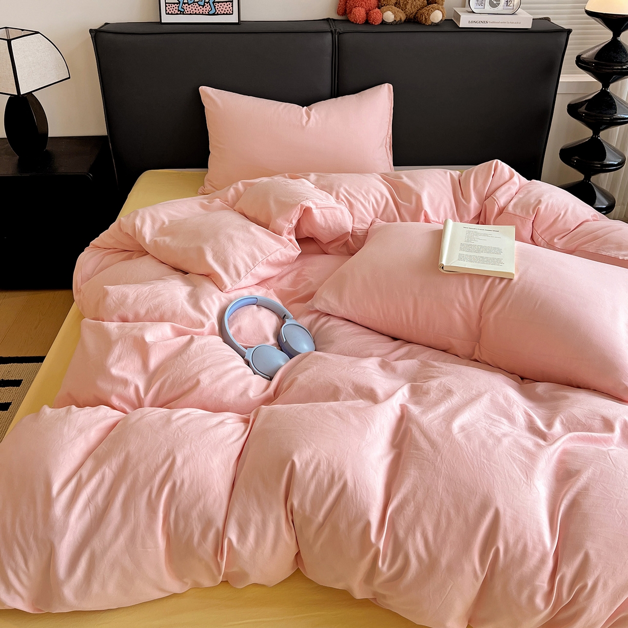 91家纺网 家纺一手货源 找家纺 （总）凯洛奇 2025新款ins北欧风水洗棉柔软褶皱纯色被套四件套