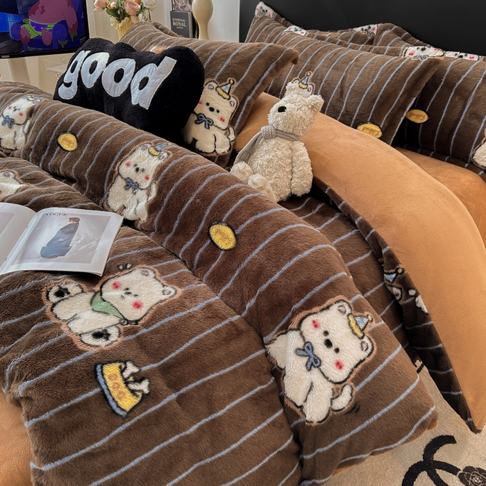 91家纺网 家纺一手货源 找家纺 仟网汇 2025新款兔毛绒印花四件套 可爱多