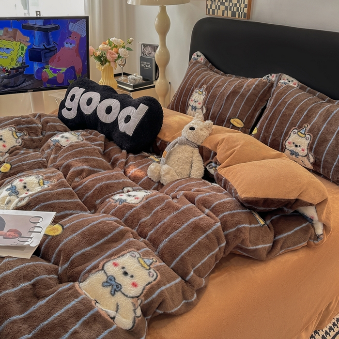 91家纺网 家纺一手货源 找家纺 仟网汇 2025新款兔毛绒印花四件套 可爱多