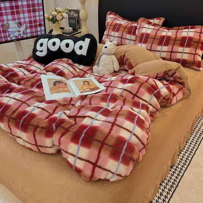 91家纺网 家纺一手货源 找家纺 仟网汇 2025新款兔毛绒印花四件套 魔法学院红