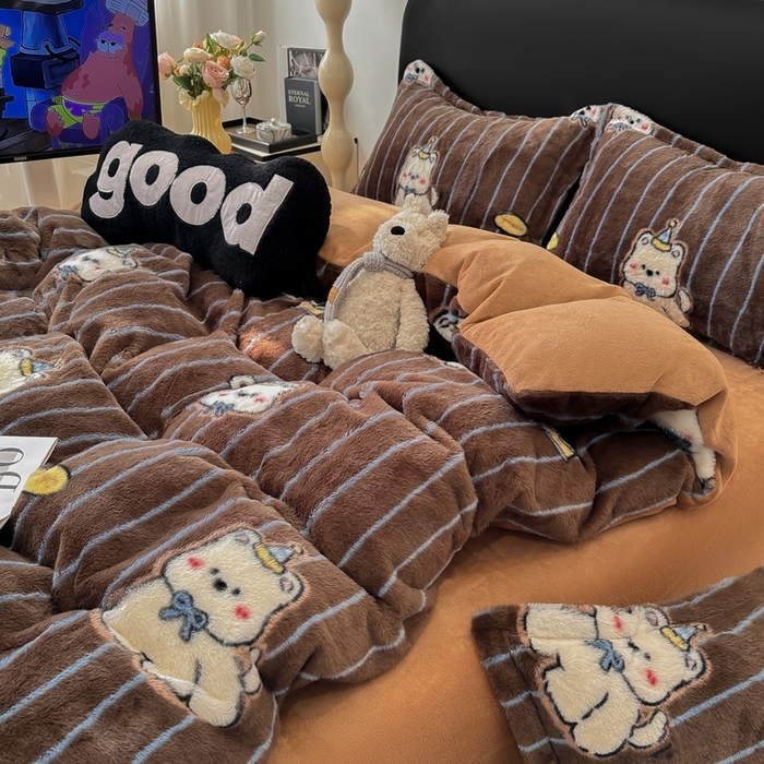 91家纺网 家纺一手货源 找家纺 仟网汇 2025新款兔毛绒印花四件套 可爱多