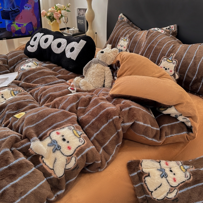 91家纺网 家纺一手货源 找家纺 仟网汇 2025新款兔毛绒印花四件套 可爱多