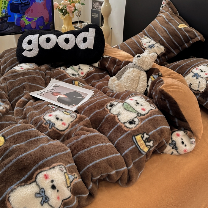 91家纺网 家纺一手货源 找家纺 仟网汇 2025新款兔毛绒印花四件套 可爱多