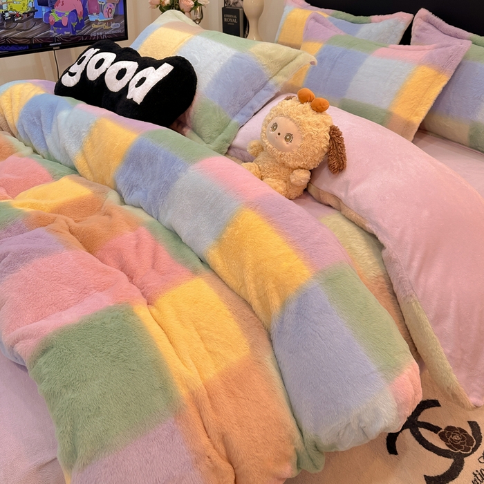 91家纺网 家纺一手货源 找家纺 仟网汇 2025新款兔毛绒印花四件套 马格丽