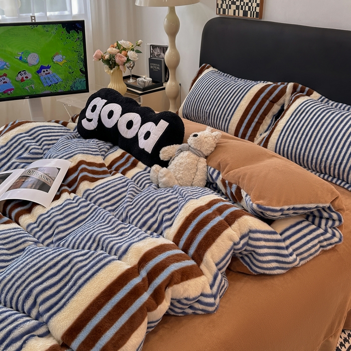 91家纺网 家纺一手货源 找家纺 仟网汇 2025新款兔毛绒印花四件套 英伦时尚