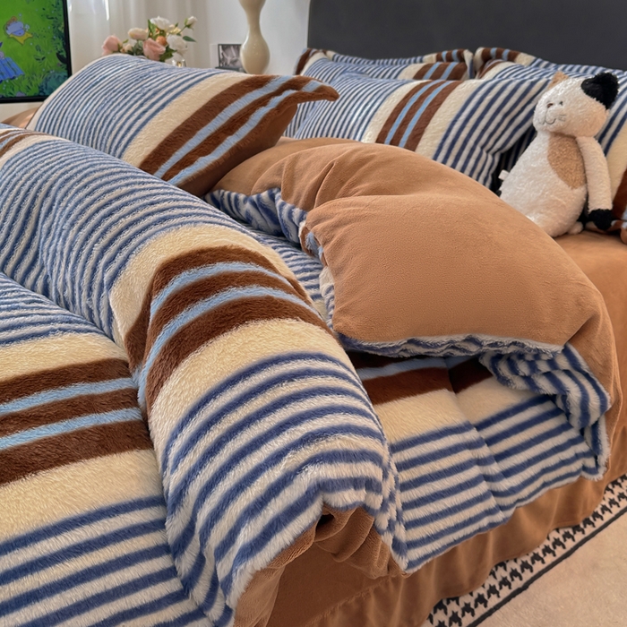 91家纺网 家纺一手货源 找家纺 仟网汇 2025新款兔毛绒印花四件套 英伦时尚