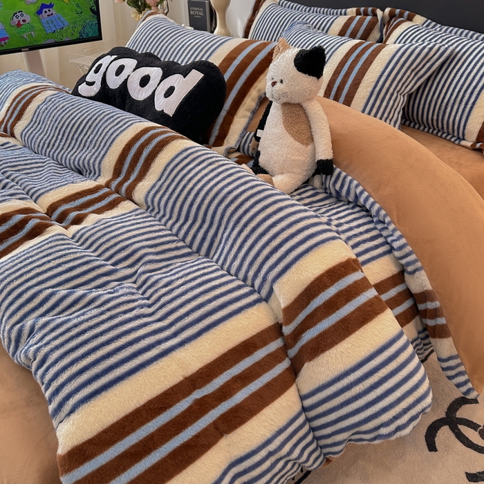 仟网汇 2025新款兔毛绒印花四件套 英伦时尚