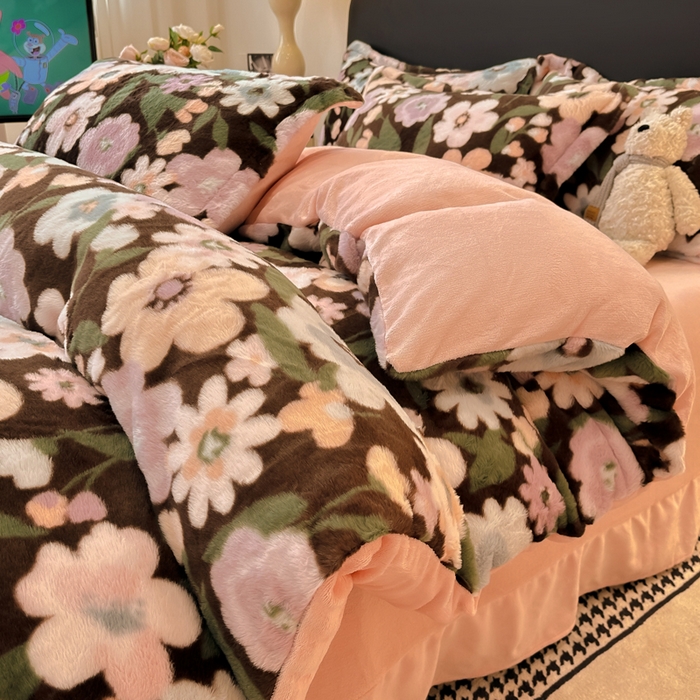 91家纺网 家纺一手货源 找家纺 仟网汇 2025新款兔毛绒印花四件套 晚秋