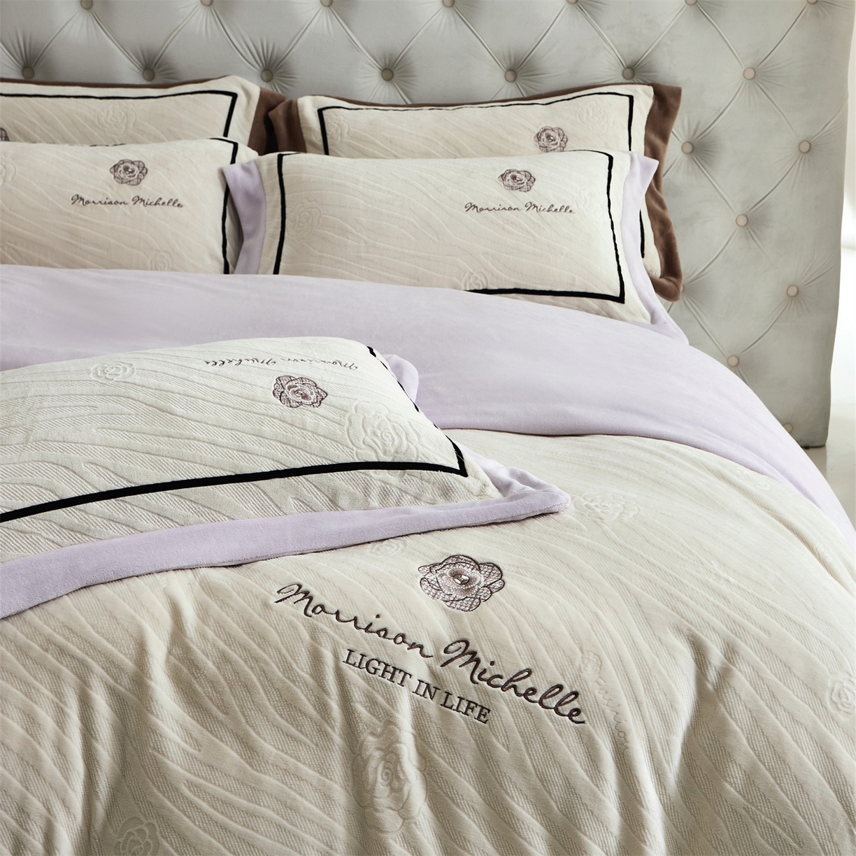 优悦生活馆 2025新款雕花绒牛奶绒刺绣四件套-山茶花语 山茶花语-紫