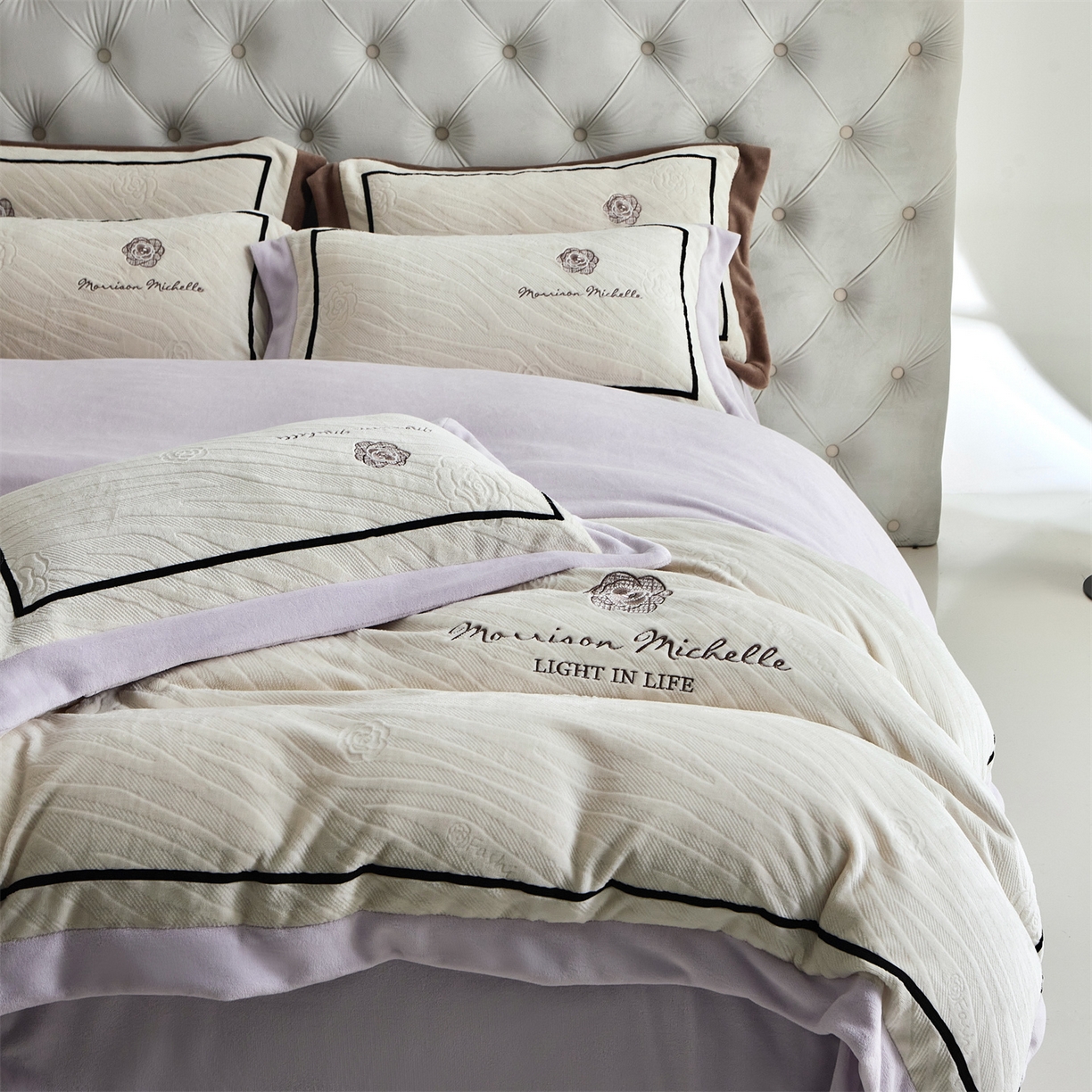 91家纺网 家纺一手货源 找家纺 优悦生活馆 2025新款雕花绒牛奶绒刺绣四件套-山茶花语 山茶花语-紫