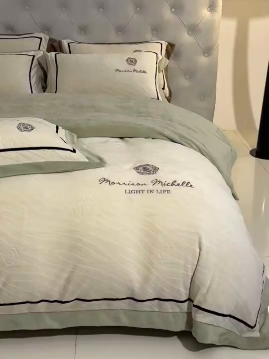 91家纺网 家纺一手货源 找家纺 优悦生活馆 2025新款雕花绒牛奶绒刺绣四件套-山茶花语 山茶花语-绿