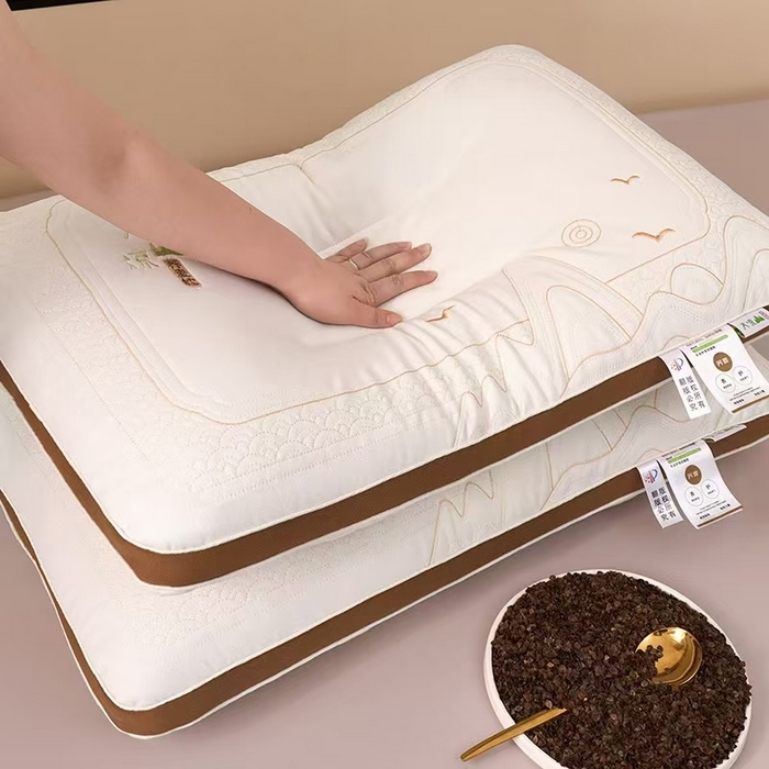 91家纺网 家纺一手货源 找家纺 （总）剑桥枕业 2025新款大凉山荞麦枕头全棉咖啡边荞麦枕芯（款式2）