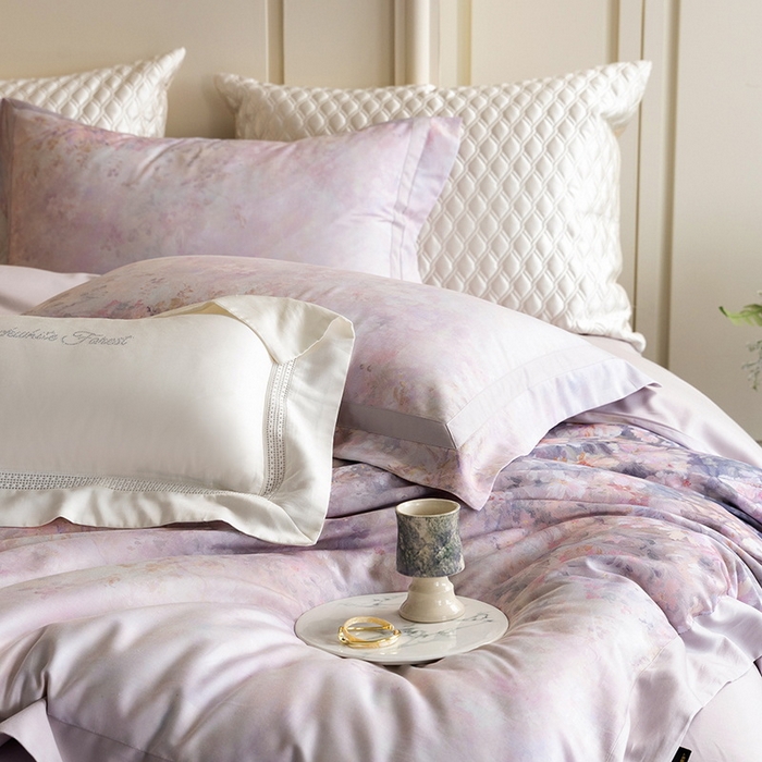 91家纺网 家纺一手货源 找家纺 黑白森林 2025新款高支天丝棉磨毛数码印花四件套 浪漫满屋-紫