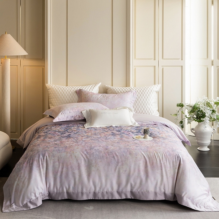 黑白森林 2025新款高支天丝棉磨毛数码印花四件套 浪漫满屋-紫