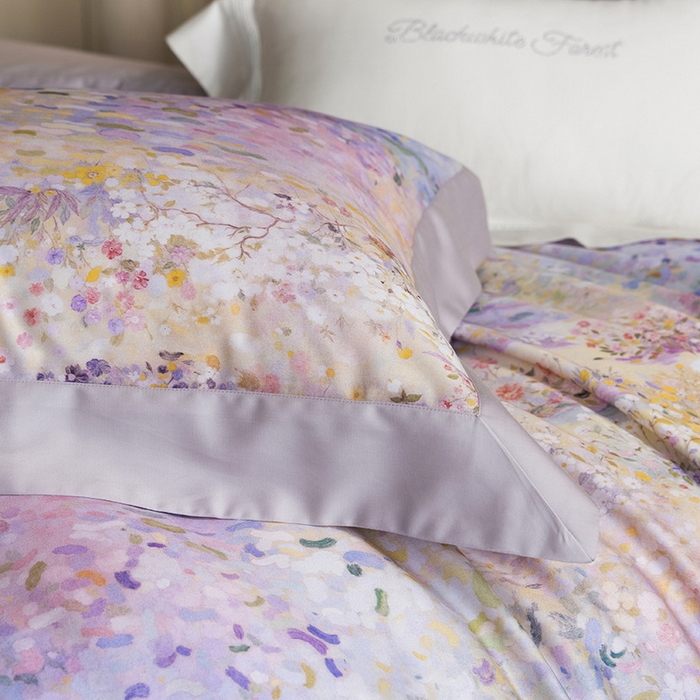 91家纺网 家纺一手货源 找家纺 黑白森林 2025新款高支天丝棉磨毛数码印花四件套 素雅-紫