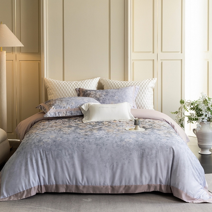 黑白森林 2025新款高支天丝棉磨毛数码印花四件套 浪漫满屋-粉