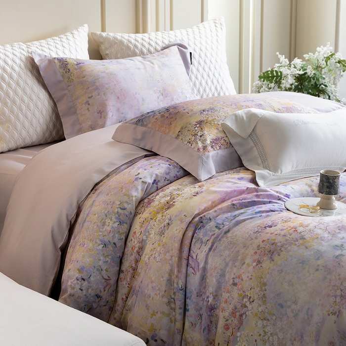 91家纺网 家纺一手货源 找家纺 黑白森林 2025新款高支天丝棉磨毛数码印花四件套 素雅-紫