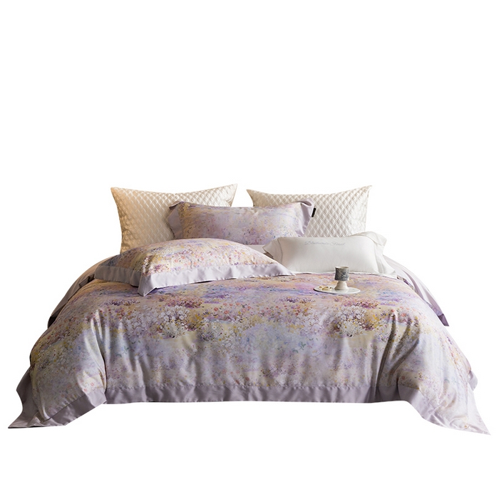 91家纺网 家纺一手货源 找家纺 黑白森林 2025新款高支天丝棉磨毛数码印花四件套 素雅-紫