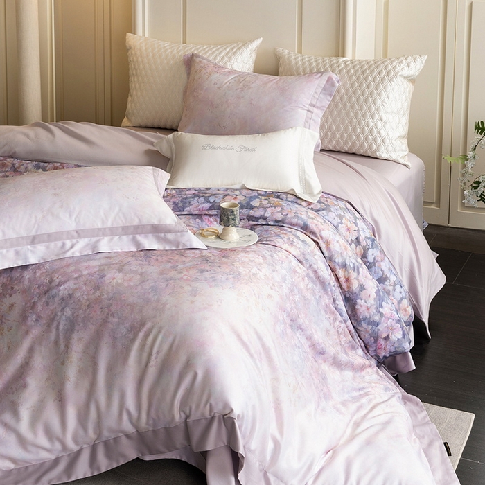 91家纺网 家纺一手货源 找家纺 黑白森林 2025新款高支天丝棉磨毛数码印花四件套 浪漫满屋-紫